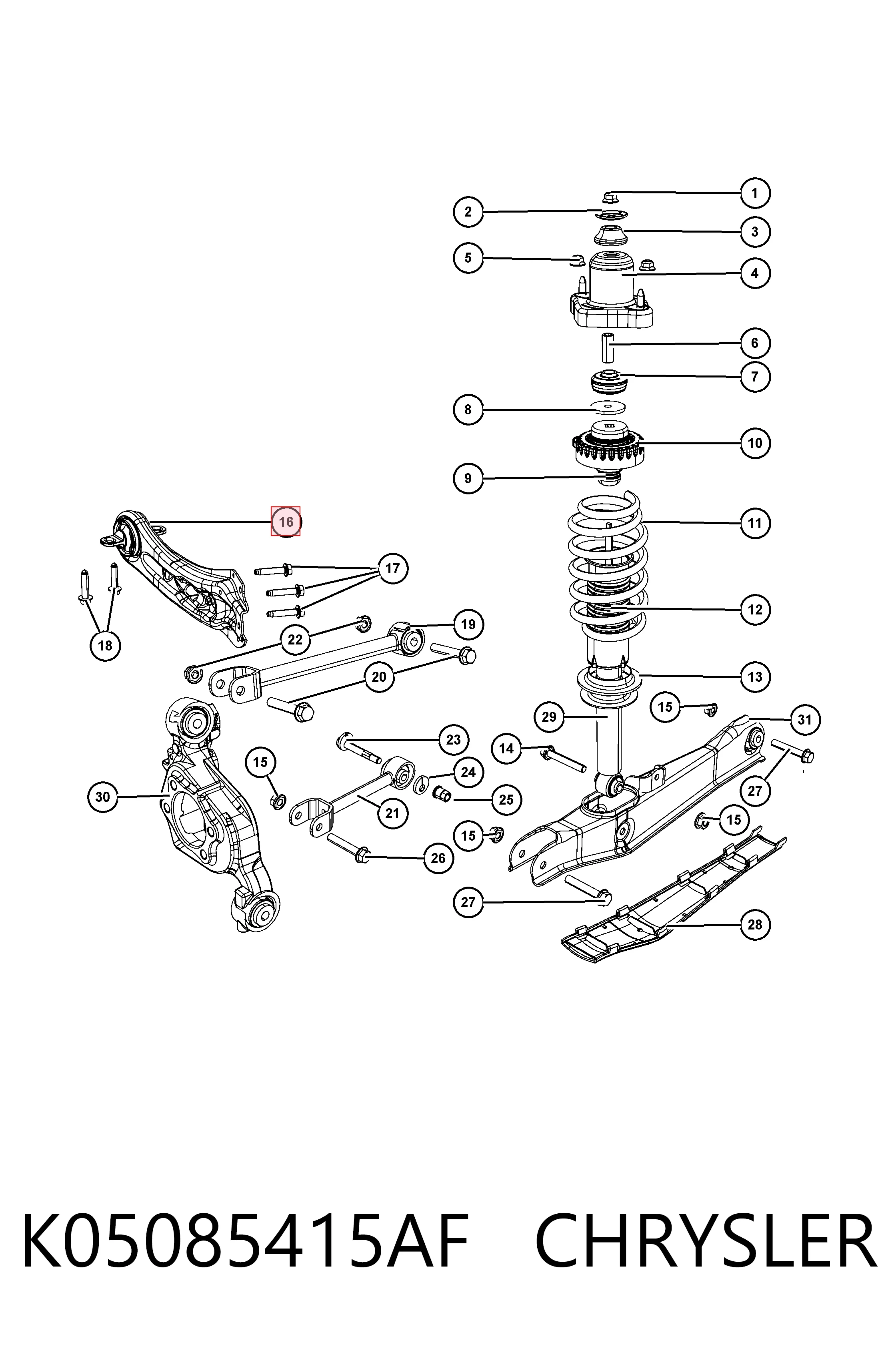 Brazo longitudinal inferior izquierdo de la suspensión trasera K05085415AF CHRYSLER