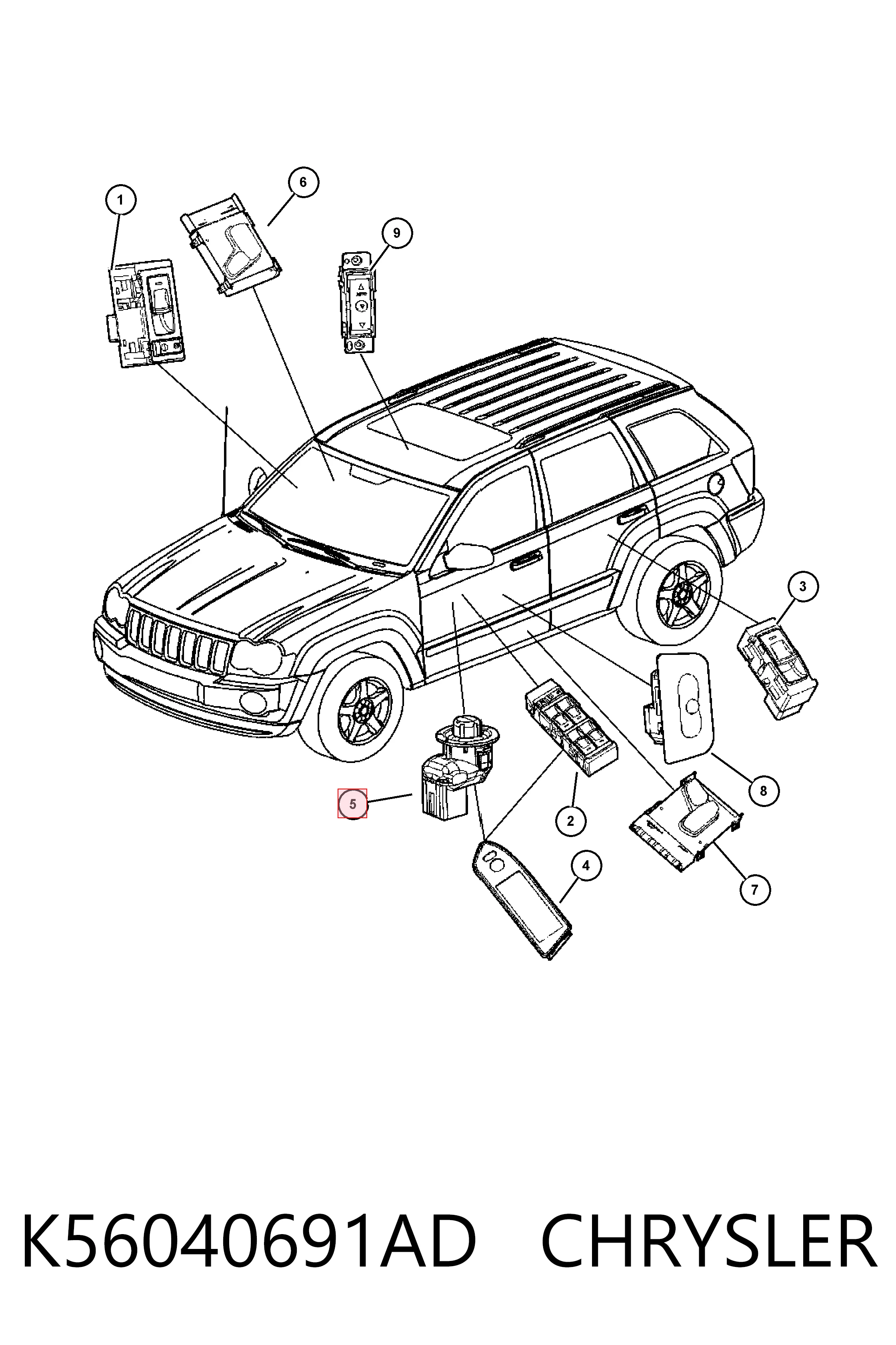 Comprar K04602789AA Fiat/Alfa/Lancia Interruptor de elevalunas delantera izquierda