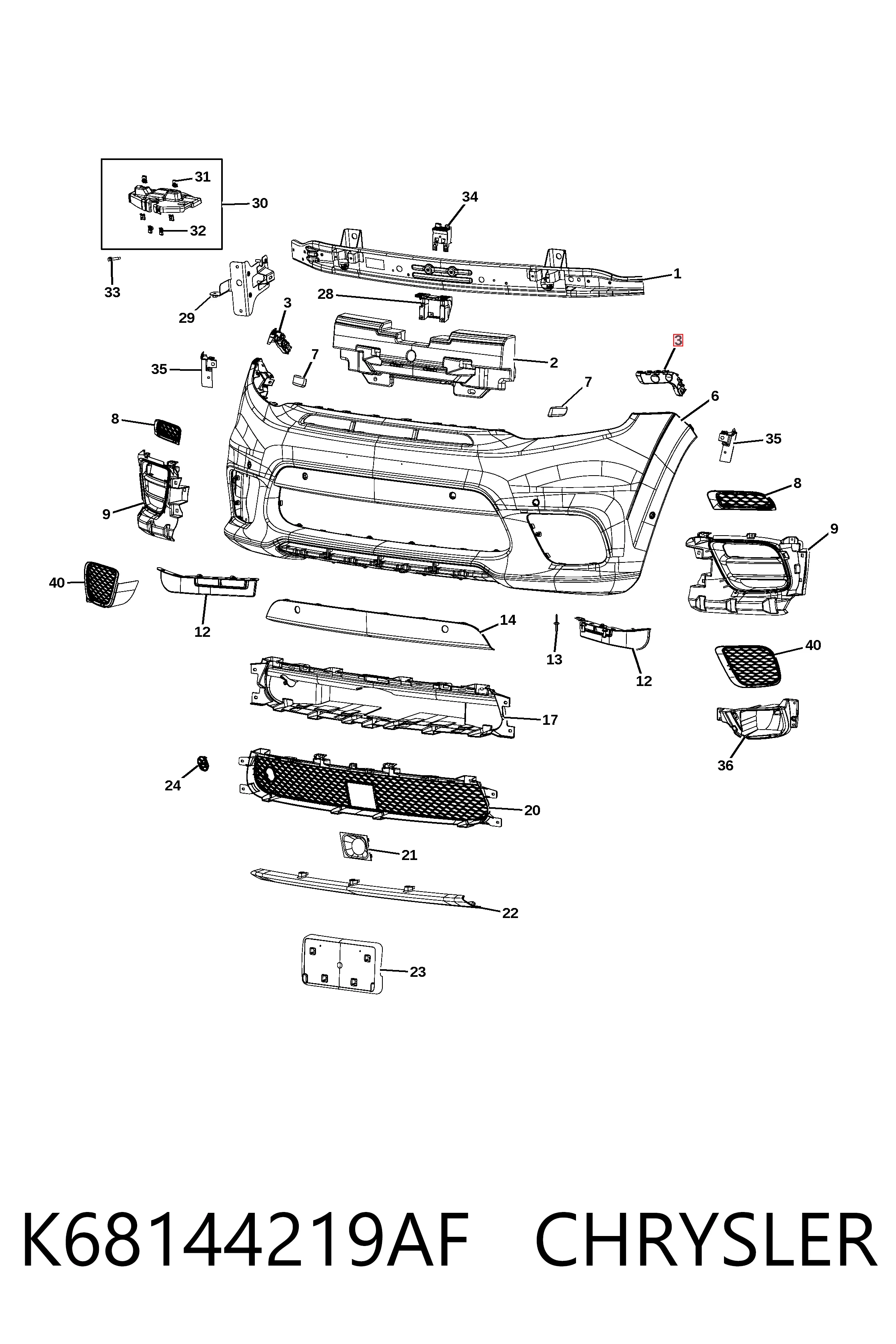 Soporte de parachoques delantero izquierdo K68144219AE Fiat/Alfa/Lancia