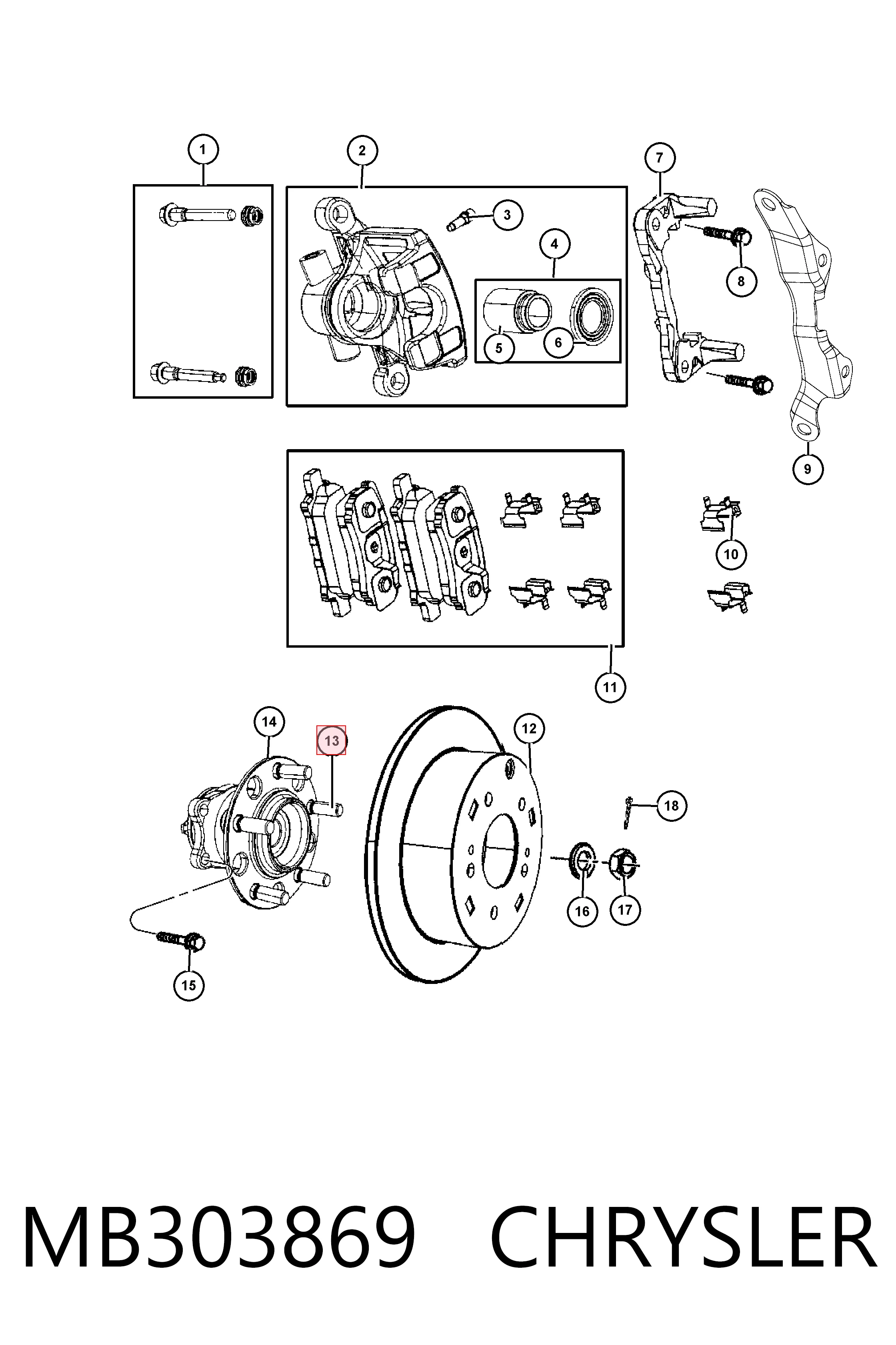 Espárrago de rueda trasero/delantero MB303869 CHRYSLER