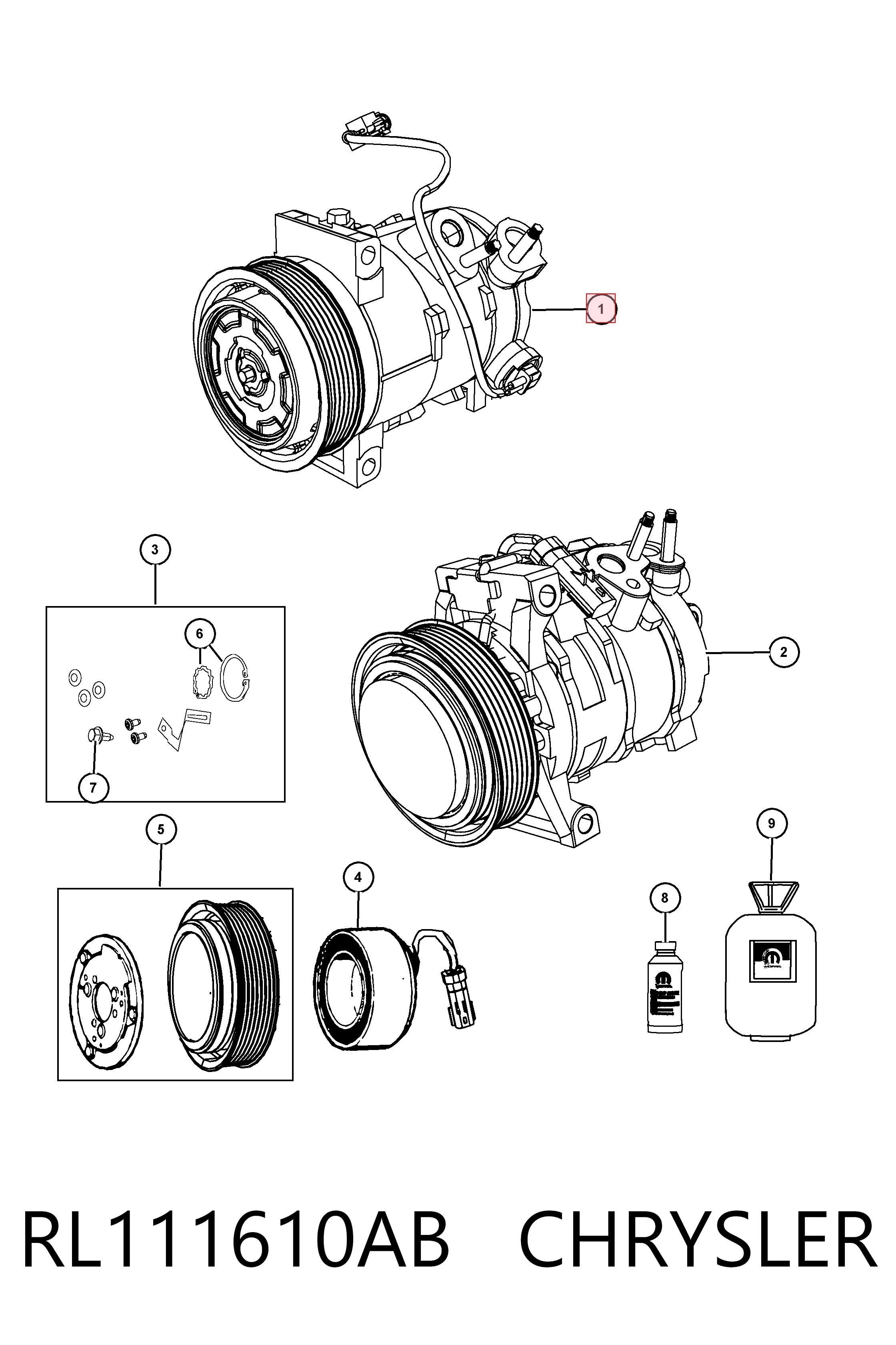 Compresor de aire acondicionado RL111610AB CHRYSLER