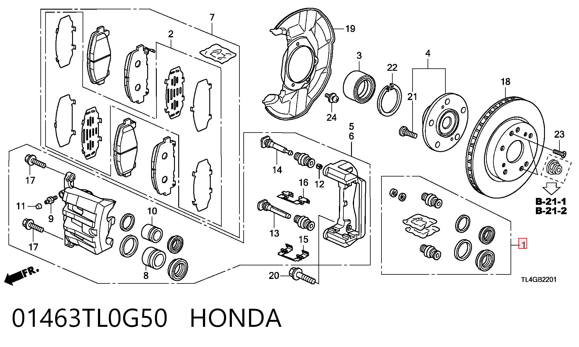 Juego de reparación de pinza de freno delantero 01463TL0G50 HONDA