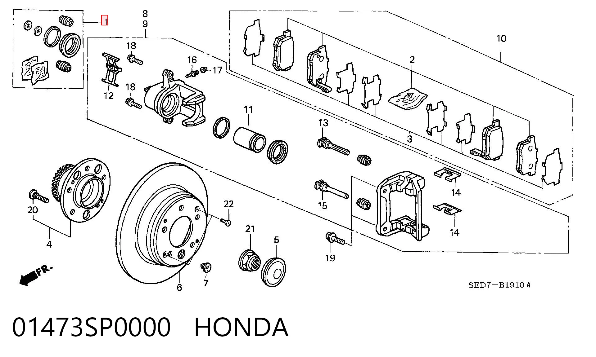01473SP0000 Honda Kit de reparación de frenos trasero