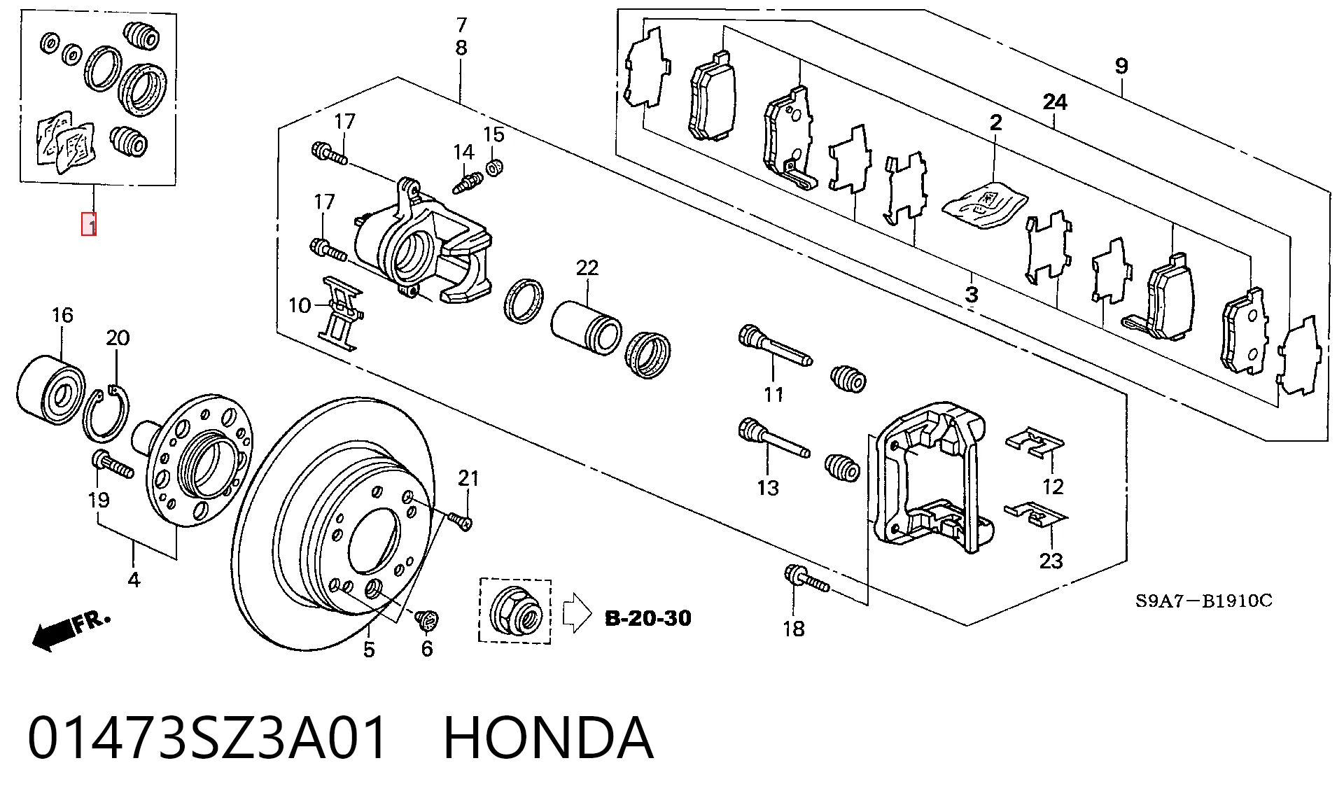 01473SZ3A01 Honda Kit de reparación de frenos trasero
