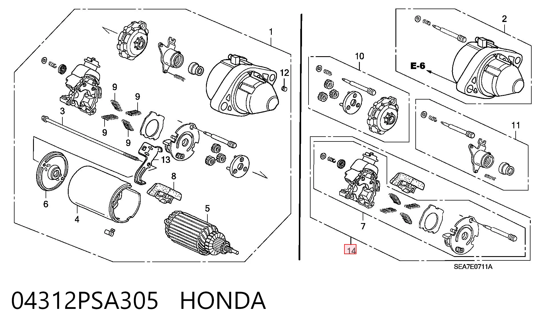 04312PSA305 Honda Soporte de cepillo de motor de arranque 