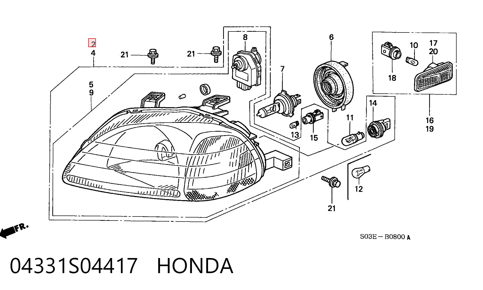 Faro delantero derecho Honda Civic VI (EJ9, EK3/4)