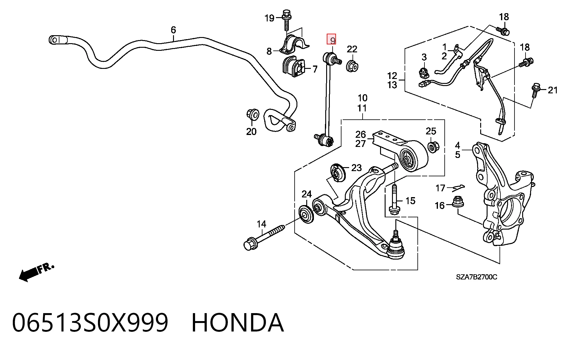 06513S0X999 Honda Bieleta estabilizadora delantera