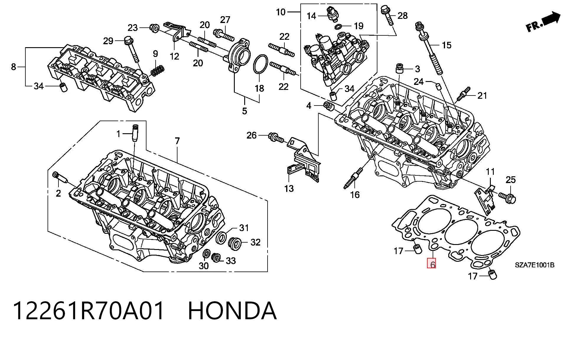 12261R70A01 Honda Junta de la cabeza derecha