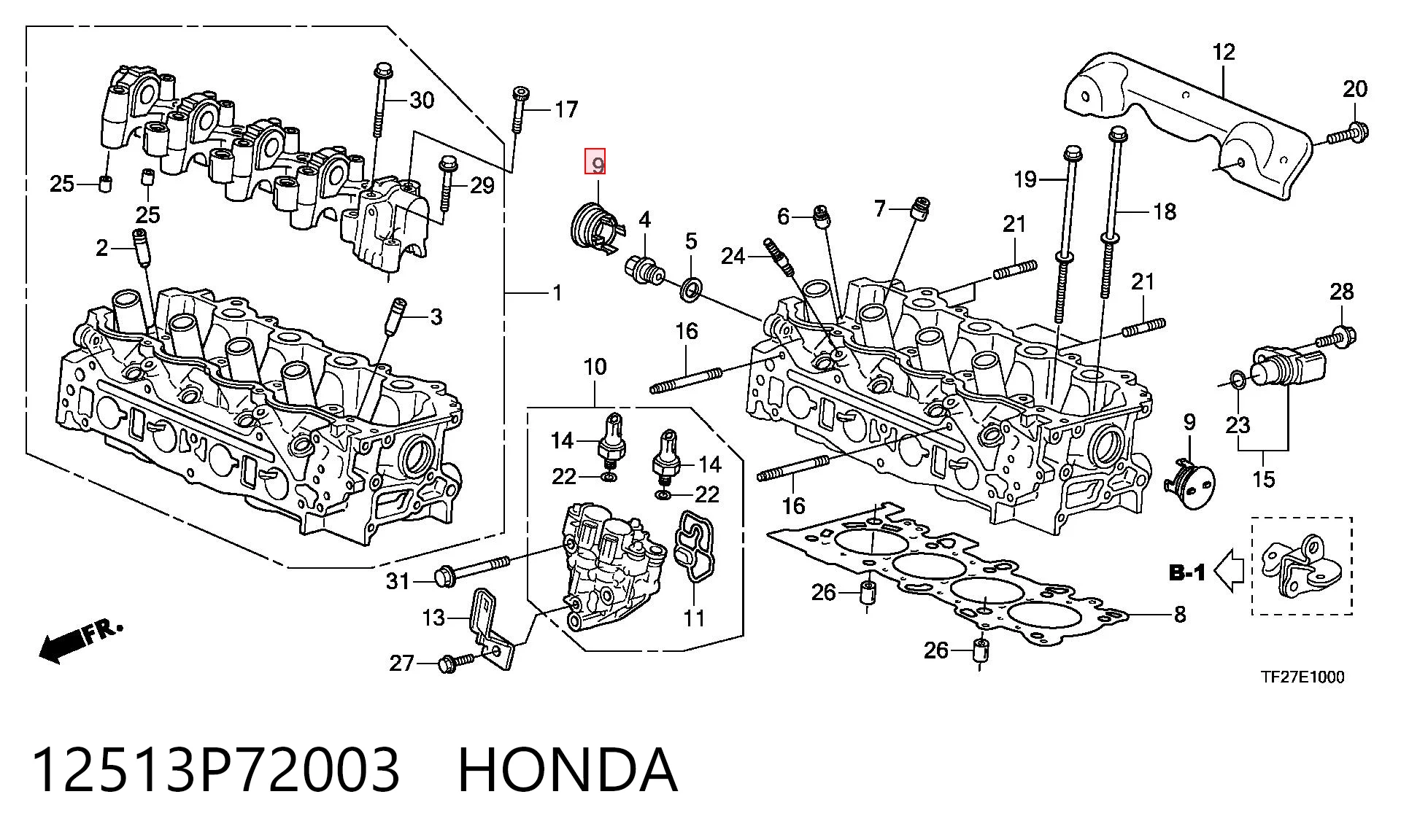 12513P72003 Honda Tapa de bloque motor
