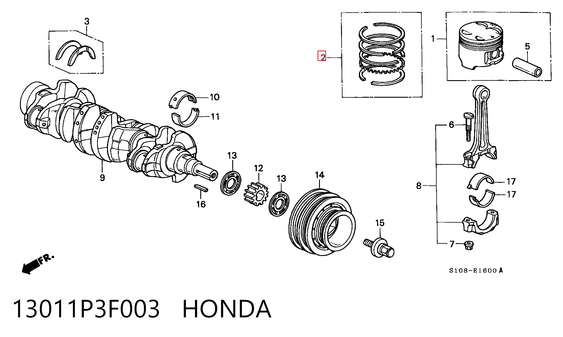 13011P3F003 Honda Juego de anillos de pistón, motor, STD