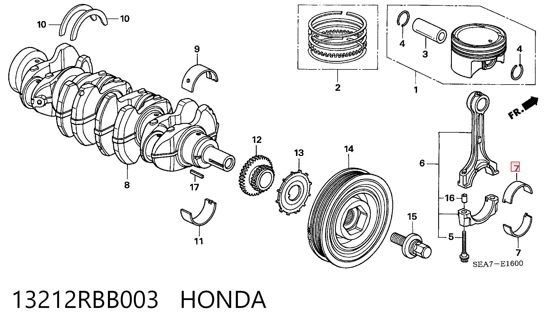 13212RBB003 Honda Juego de cojinetes de biela, estándar (STD)
