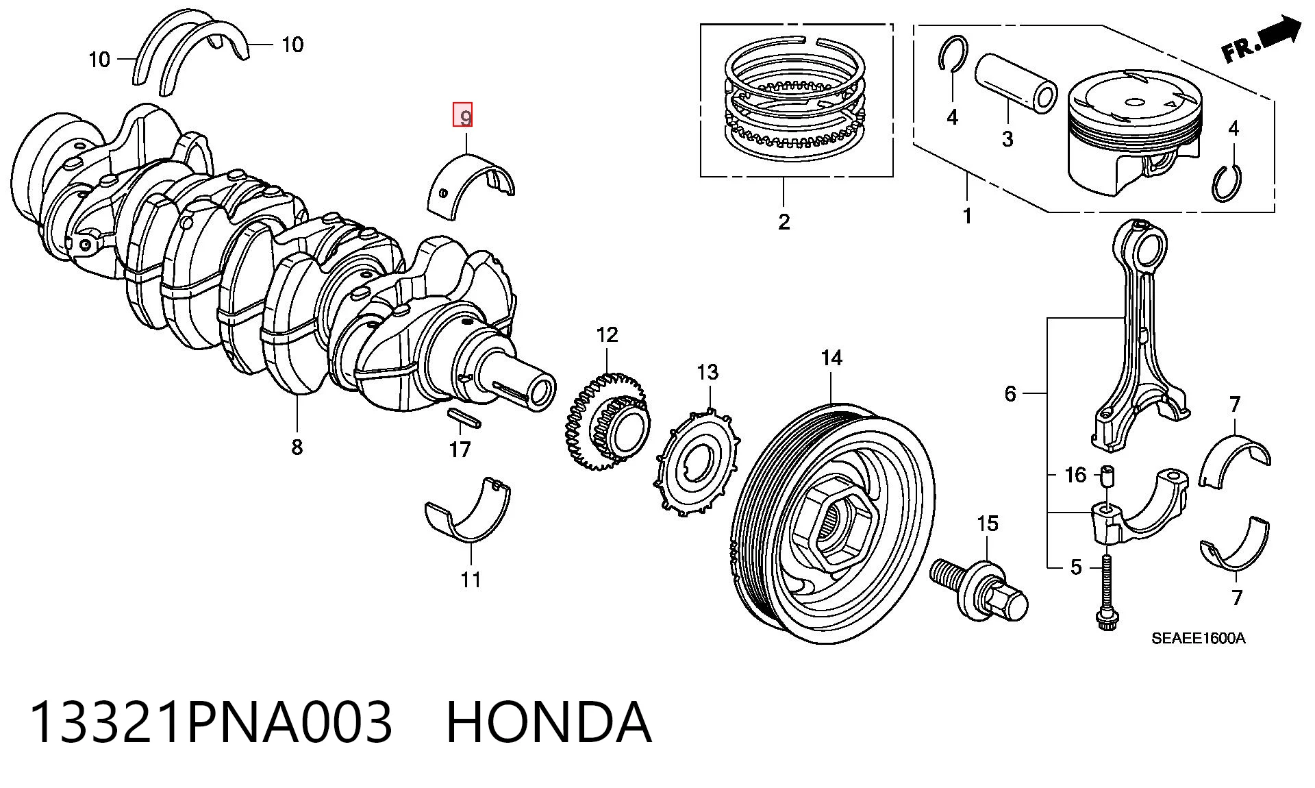 13321PNA003 Honda Juego de cojinetes de cigüeñal, estándar, STD