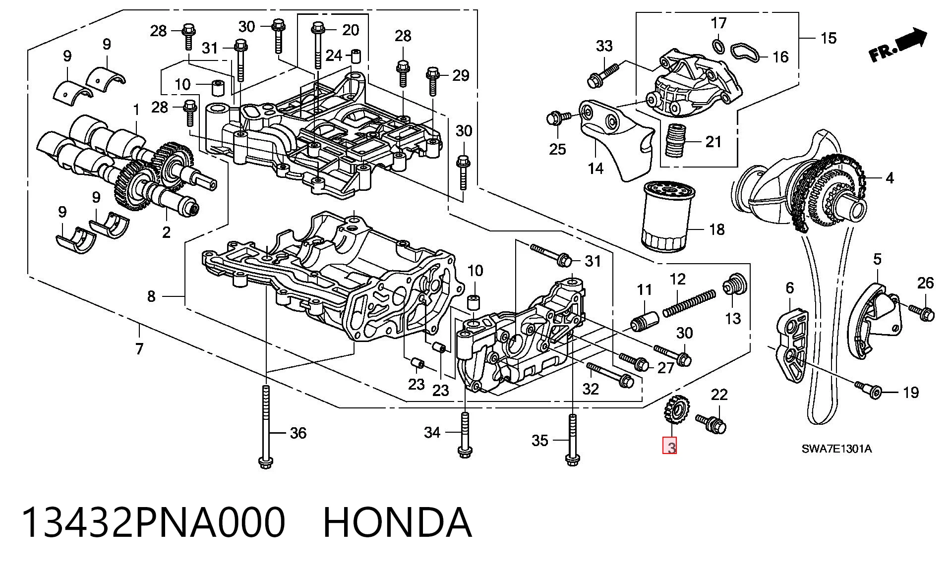 13432PNA000 Honda Engranaje de la bomba de aceite
