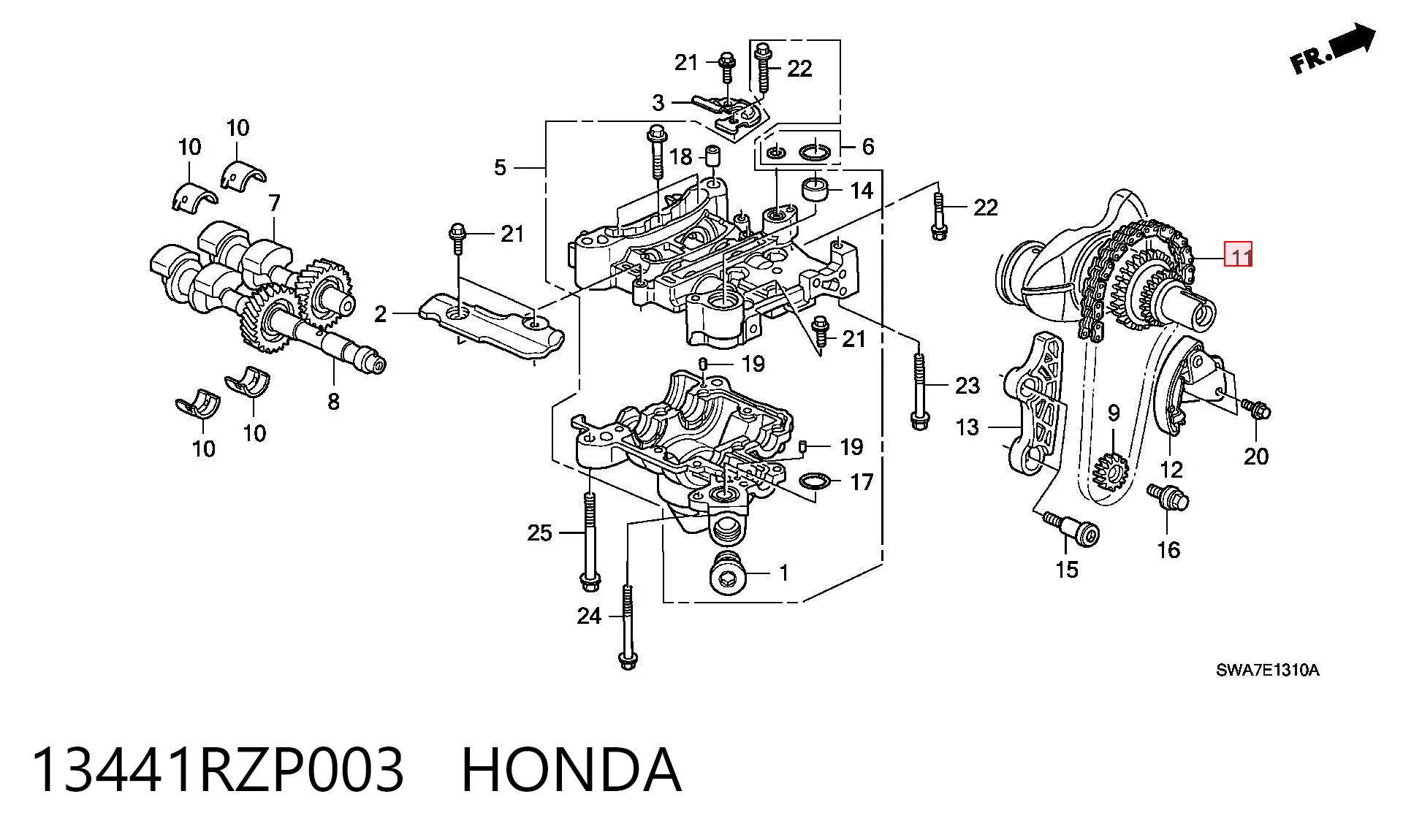 13441RZP003 Honda Cadena de bomba de aceite de motor