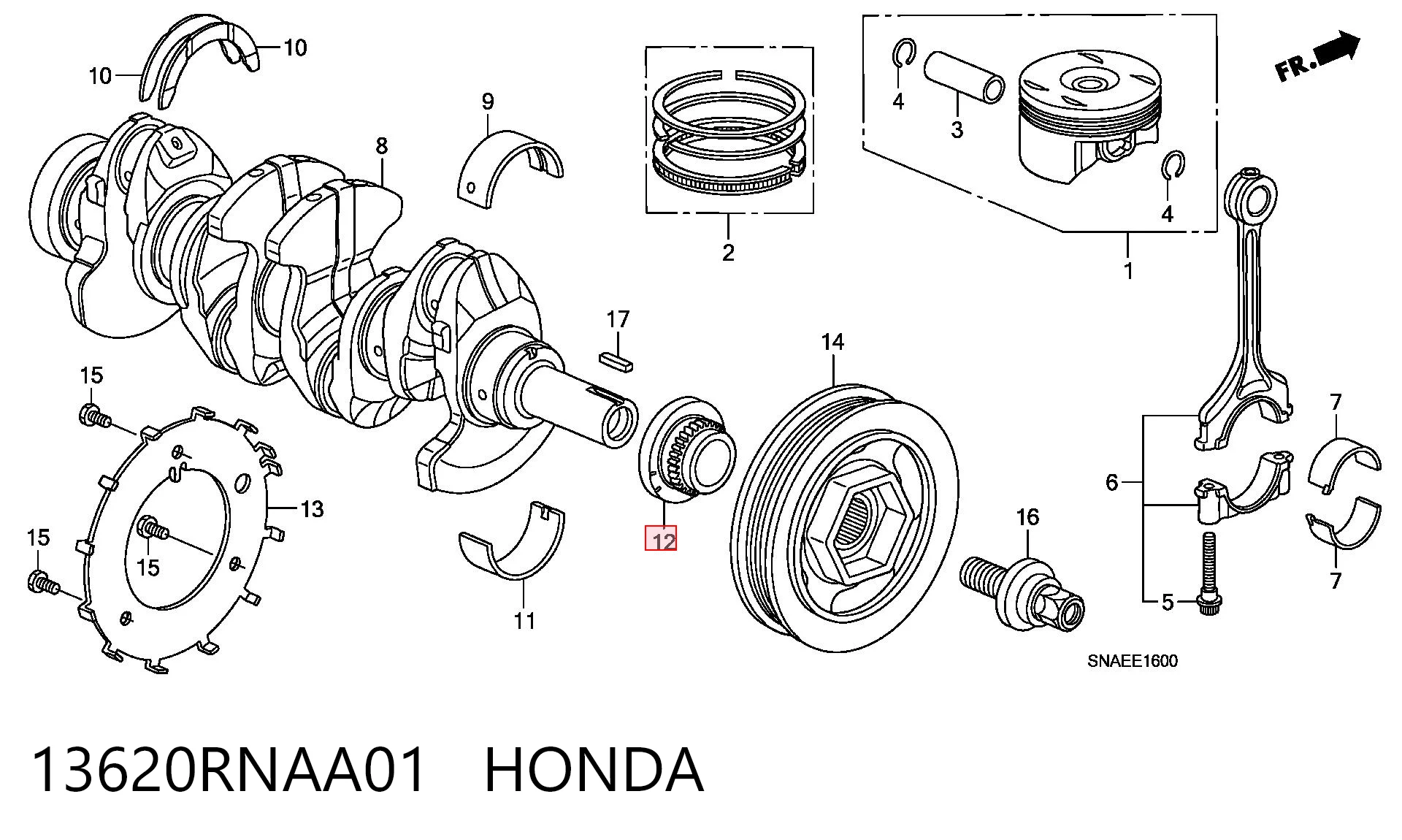 Piñón del cigüeñal  para Honda Civic VIII FD, FA
