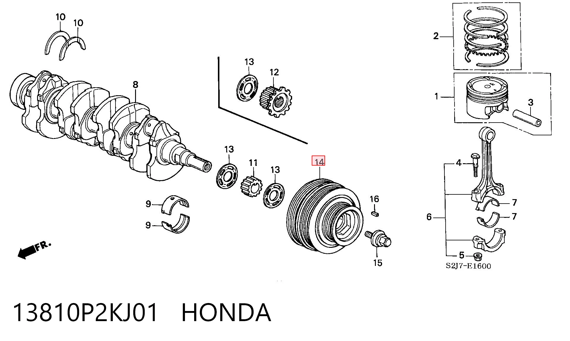 Polea de cigüeñal para Honda Civic EJ9, EK3/4