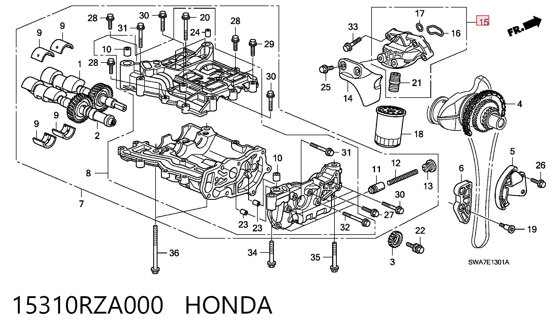 15310RZA000 Honda Soporte del filtro de aceite
