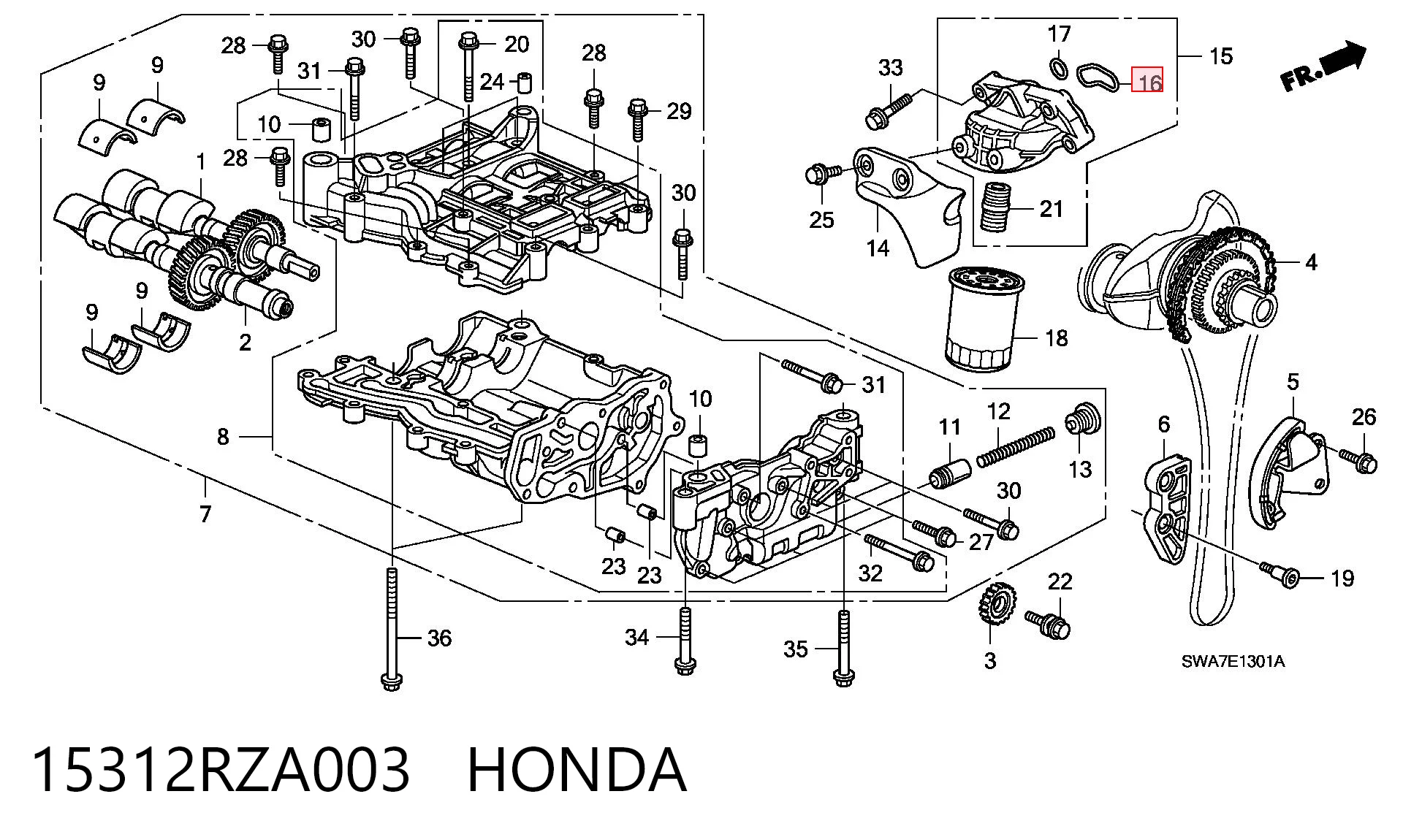 15312RZA003 Honda Junta del tubo de aspiración de aceite