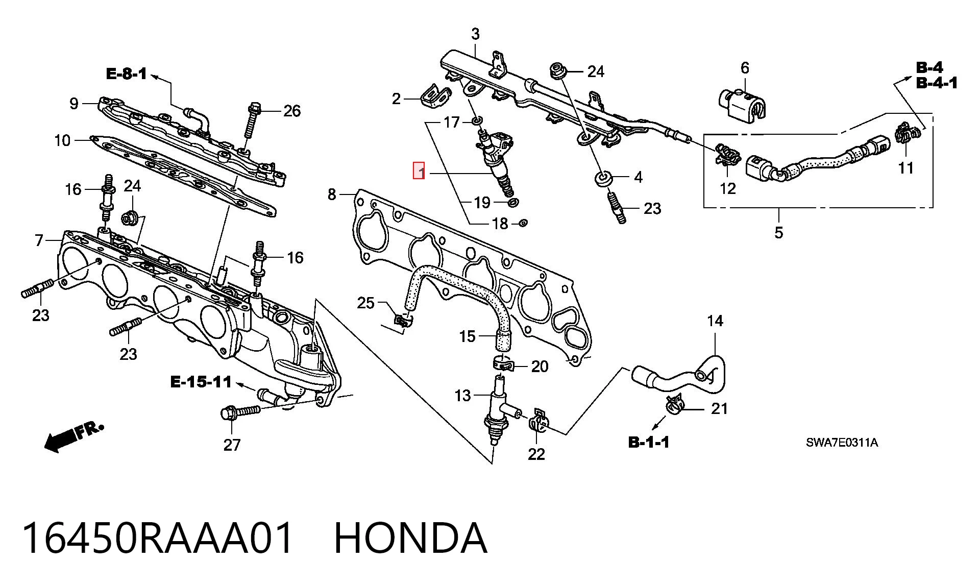 16450RAAA01 Honda Inyector de combustible