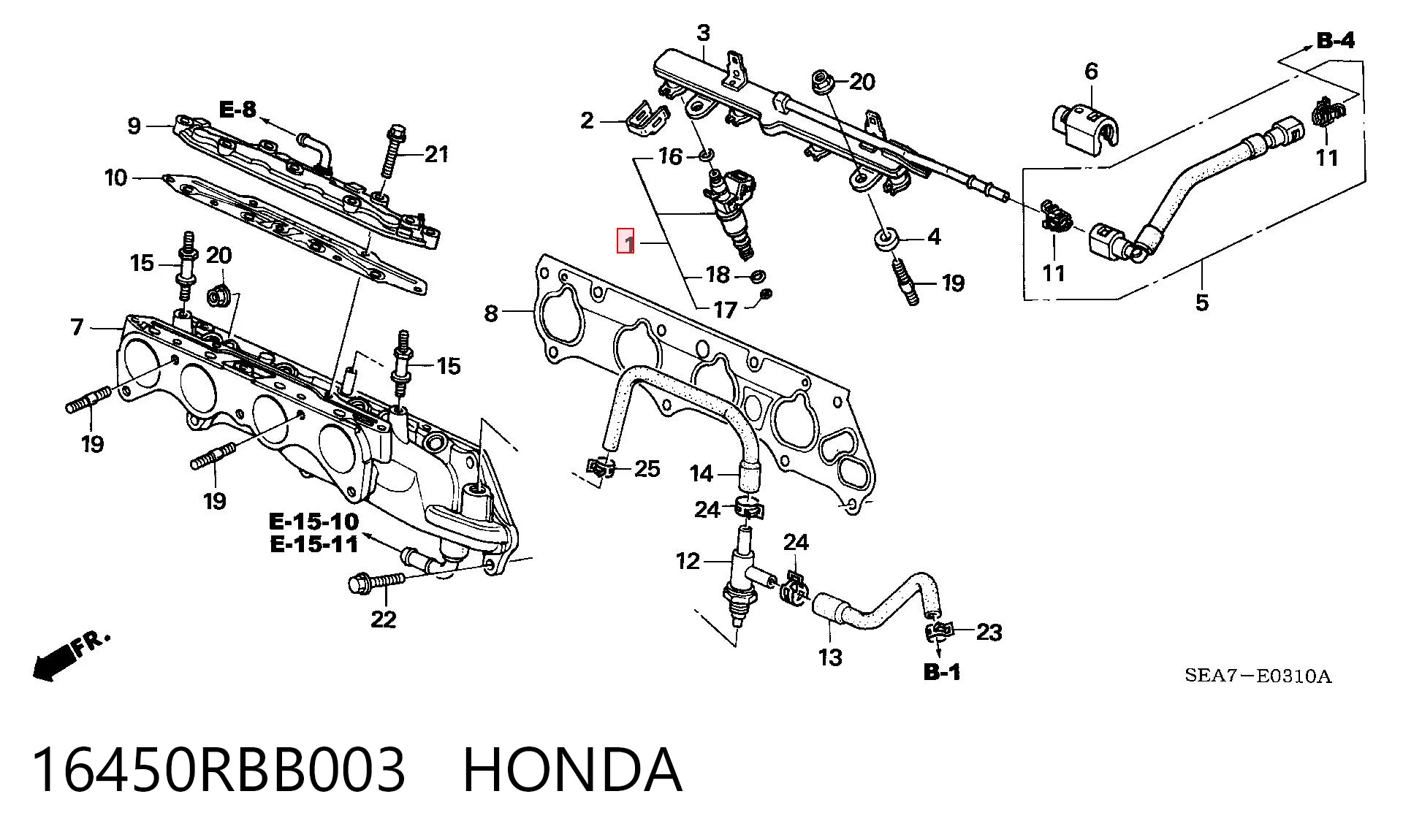 16450RBB003 Honda Inyector de combustible