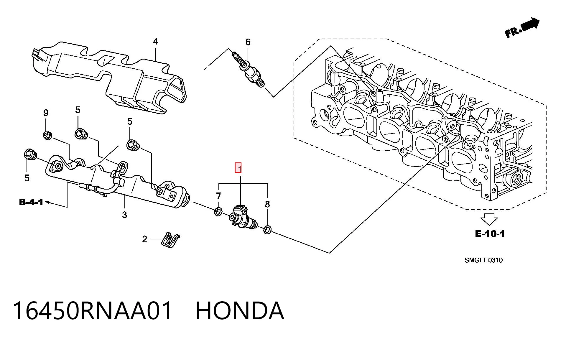 16450RNAA01 Honda Inyector de combustible