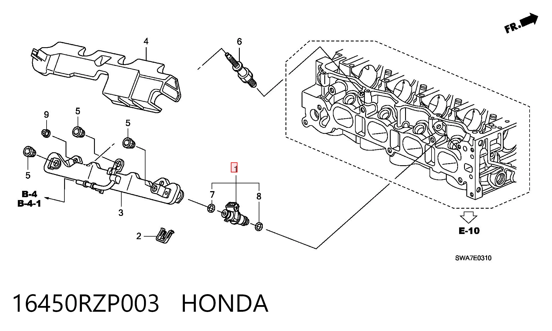 16450RZP003 Honda Inyector de combustible