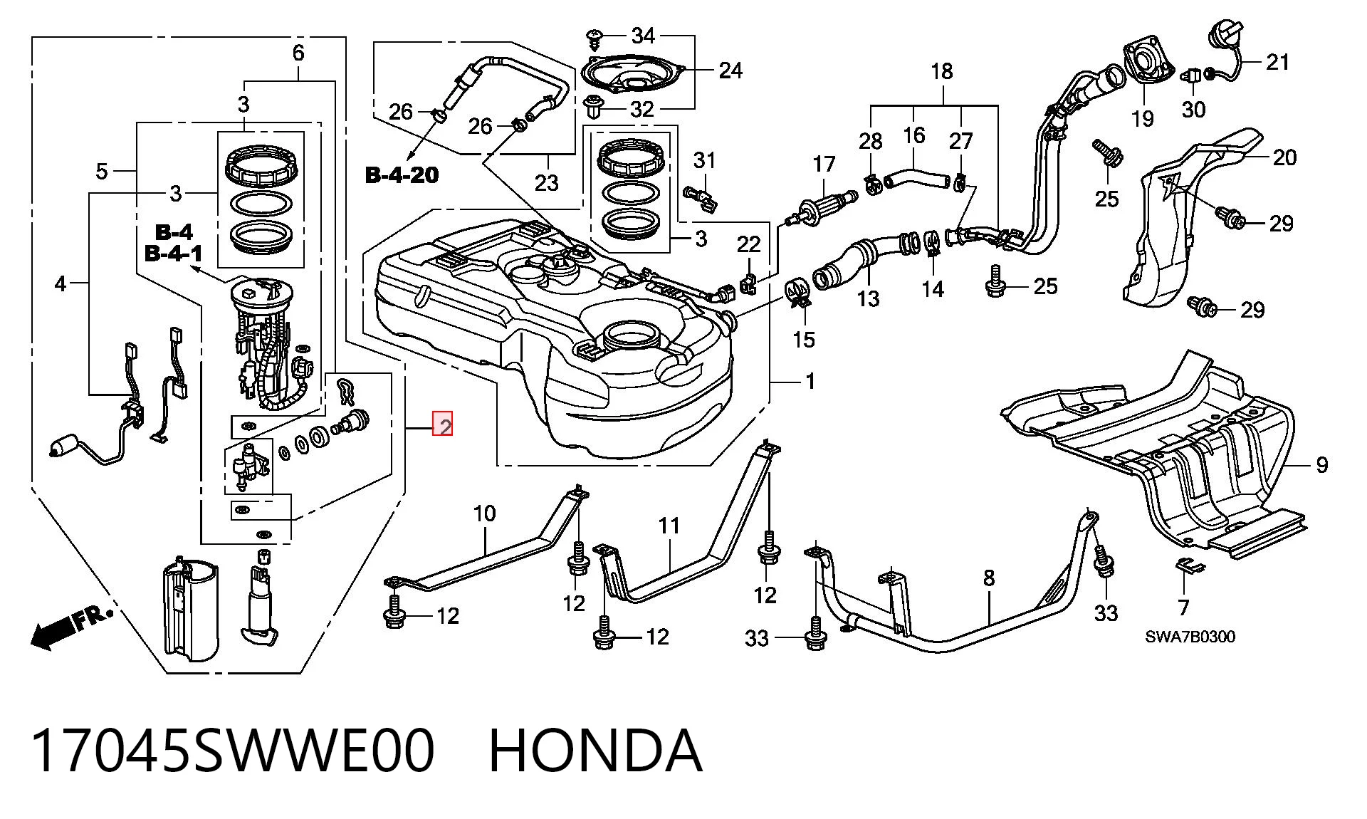 17045SWWE00 Honda Módulo de alimentación de combustible