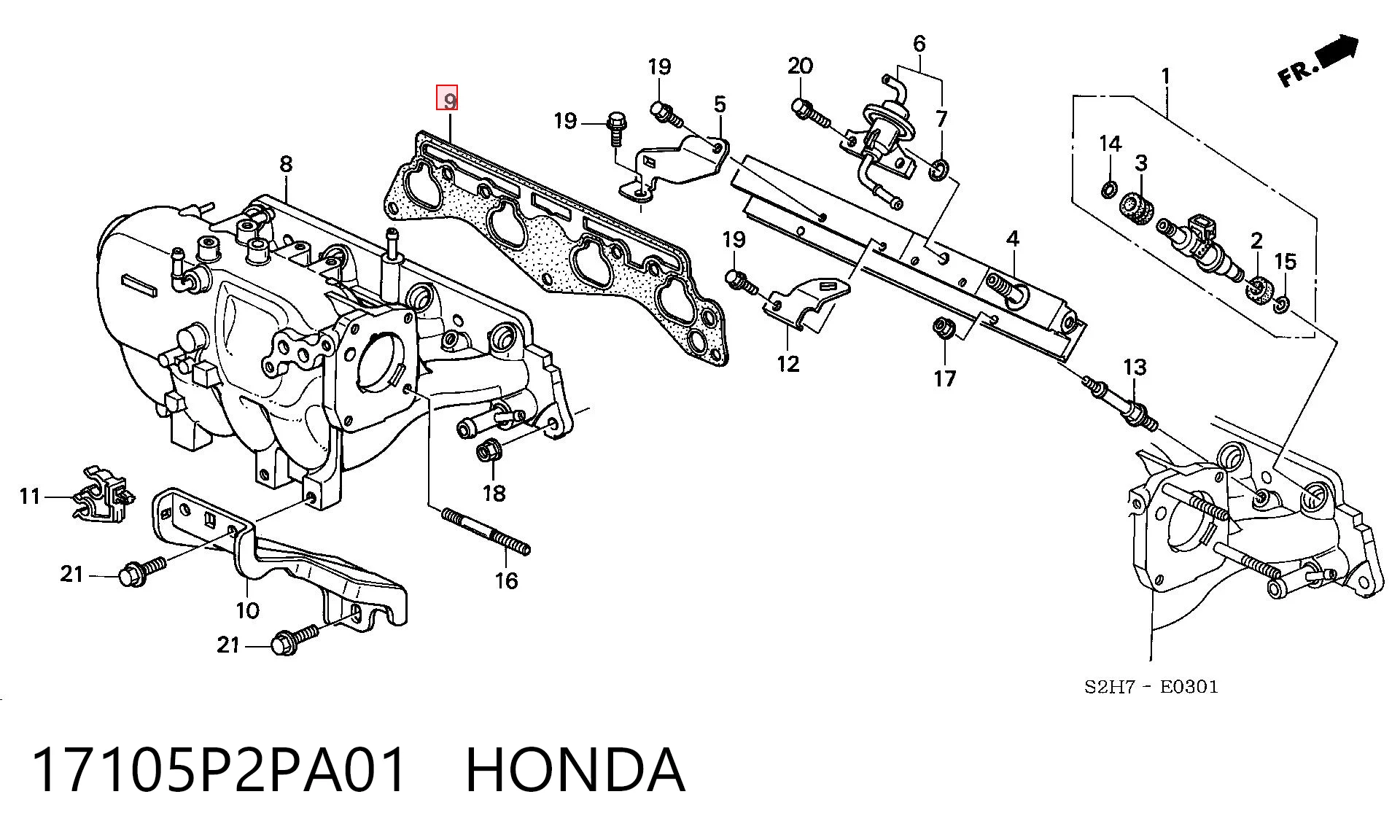 17105P2PA01 Honda Juego de juntas, colector de admisión