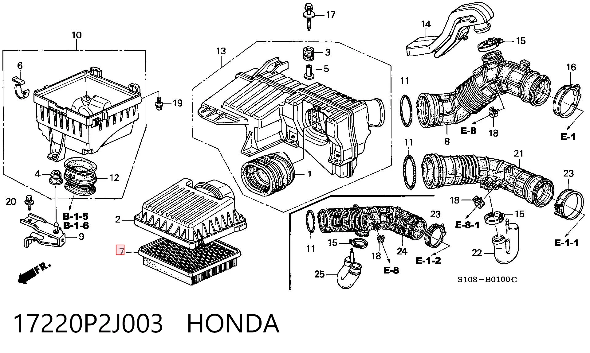 17220P2J003 Honda Filtro de aire de motor