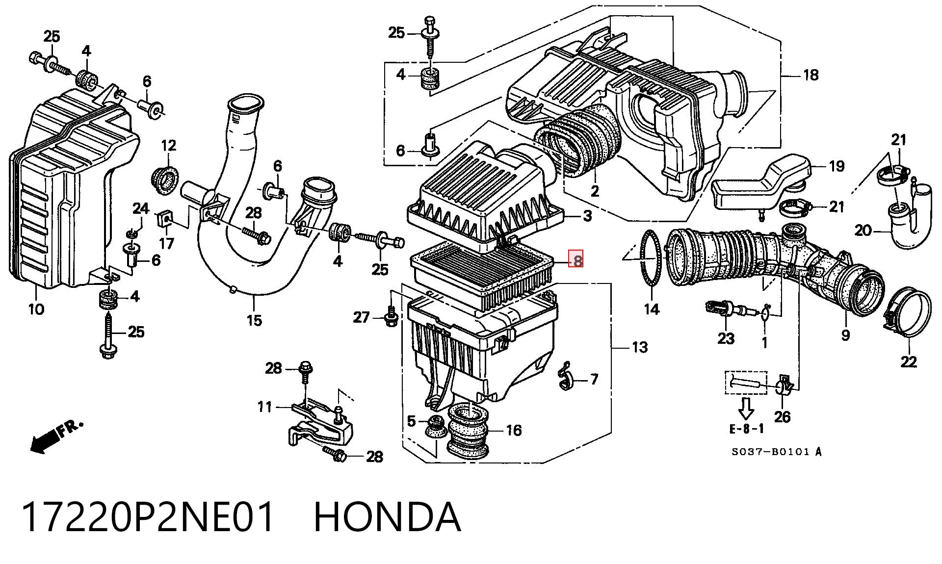 17220P2NE01 Honda Filtro de aire de motor