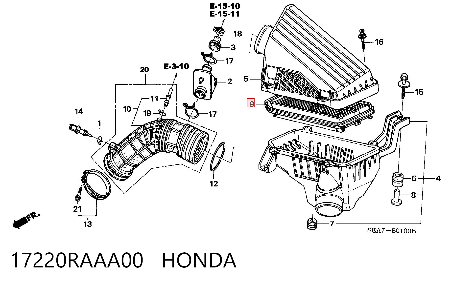 17220RAAA00 Honda Filtro de aire de motor