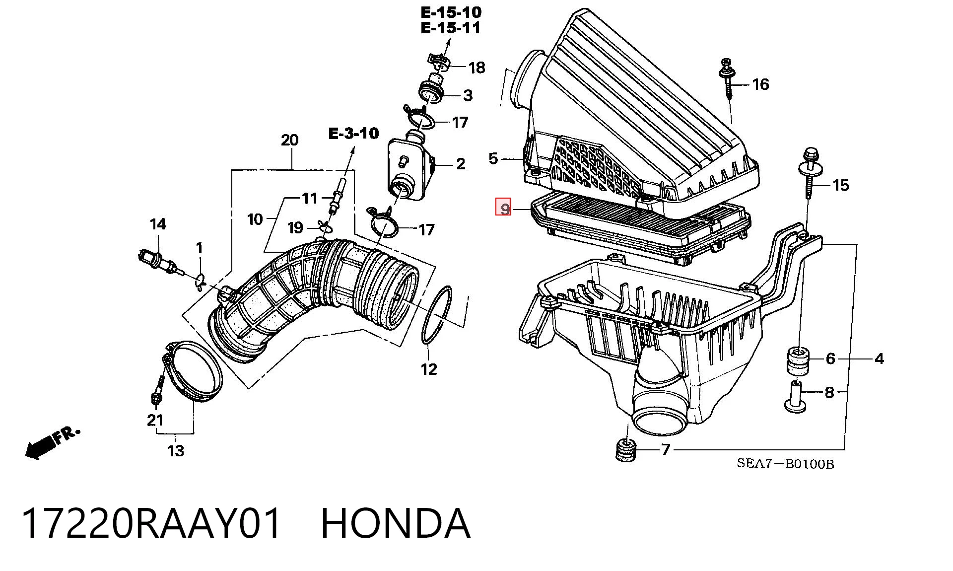 17220RAAY01 Honda Filtro de aire de motor