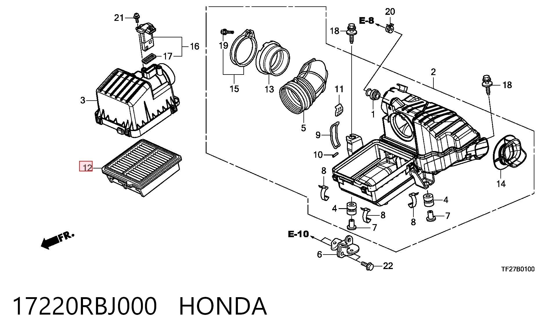 17220RBJ000 Honda Filtro de aire de motor