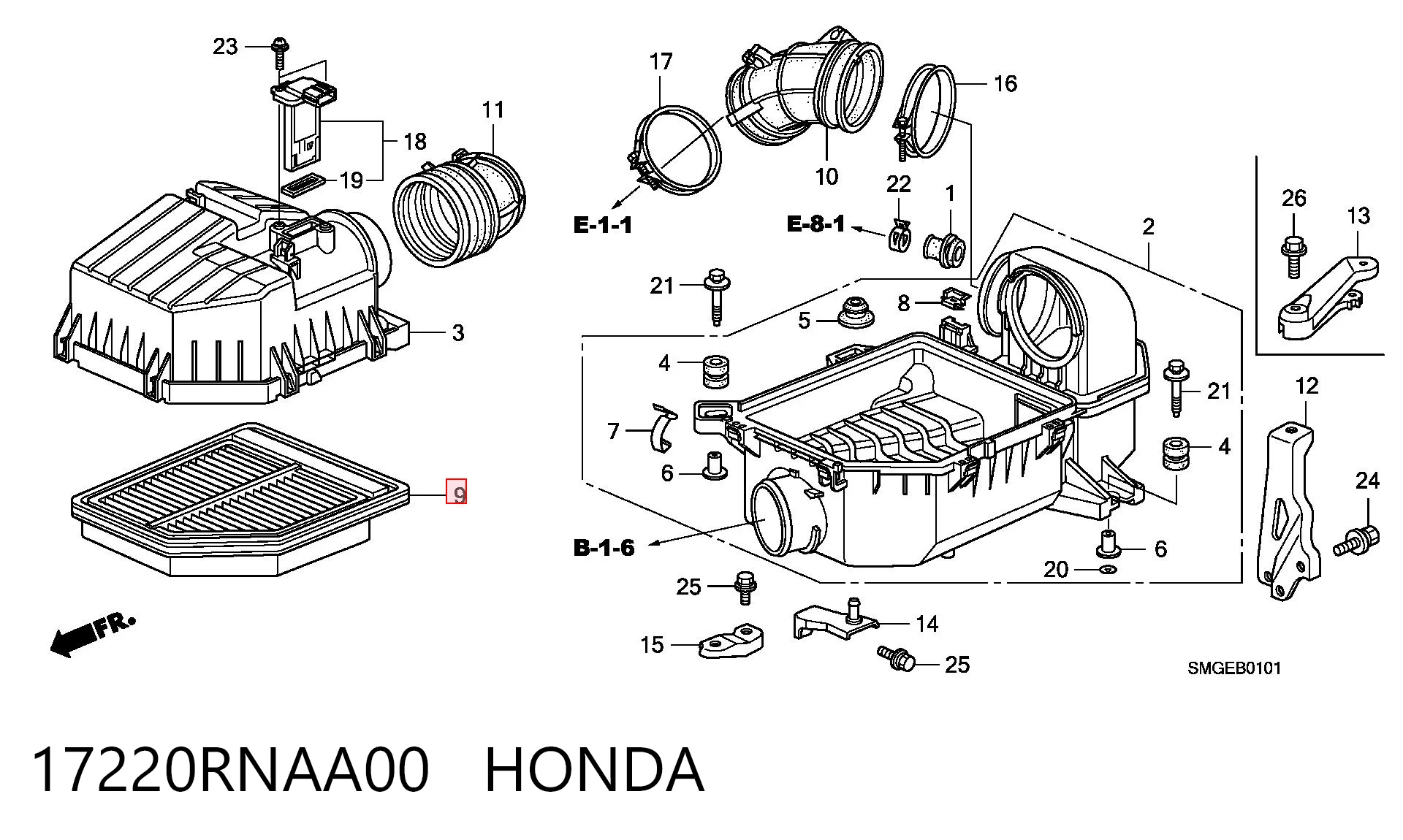 17220RNAA00 Honda Filtro de aire de motor