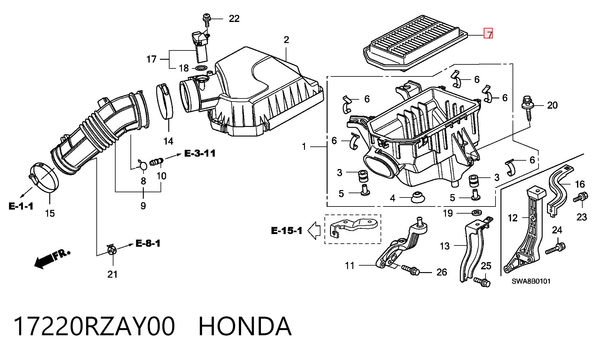 17220RZAY00 Honda Filtro de aire de motor