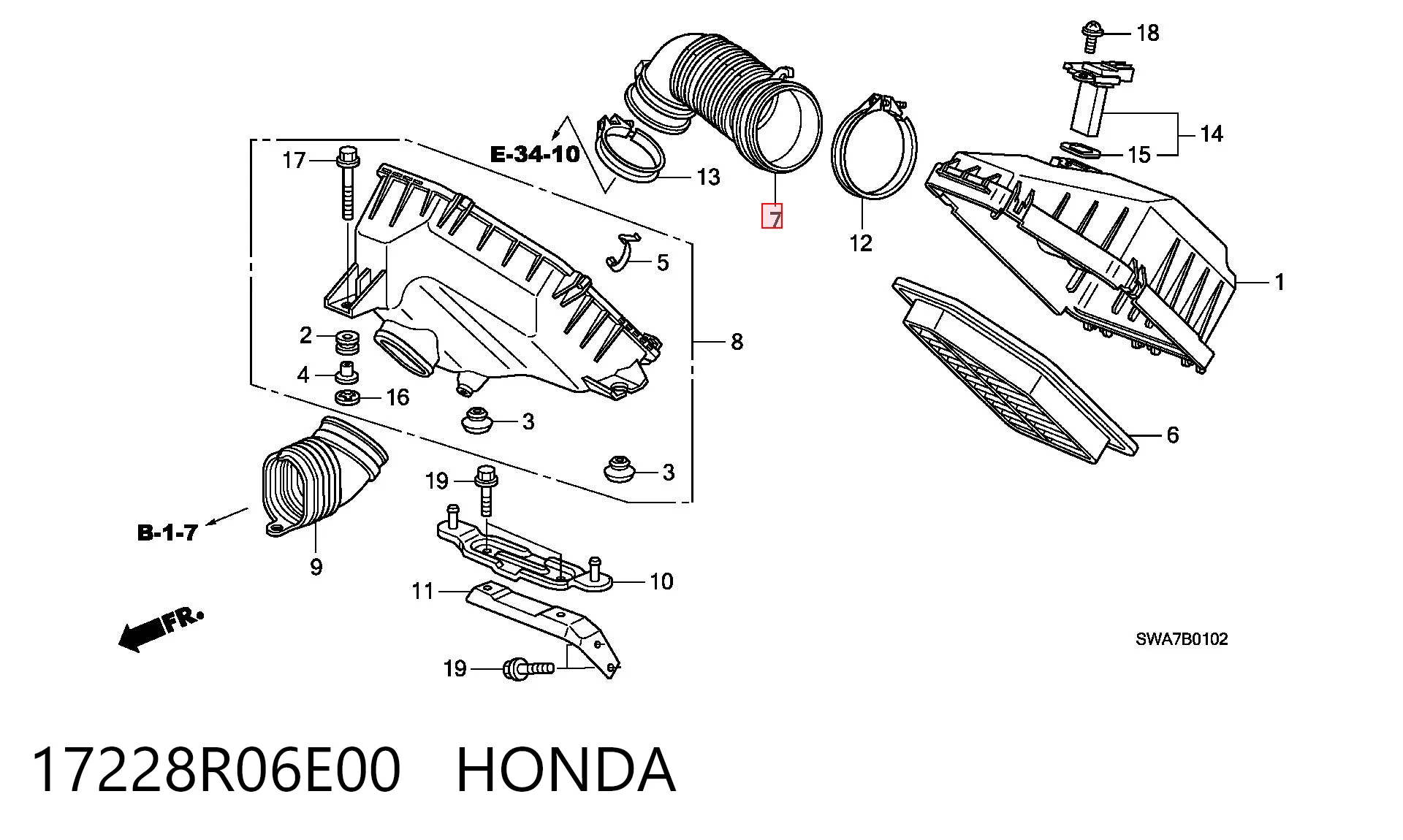 17228R06E00 Honda Conducto de aire, salida del filtro de aire