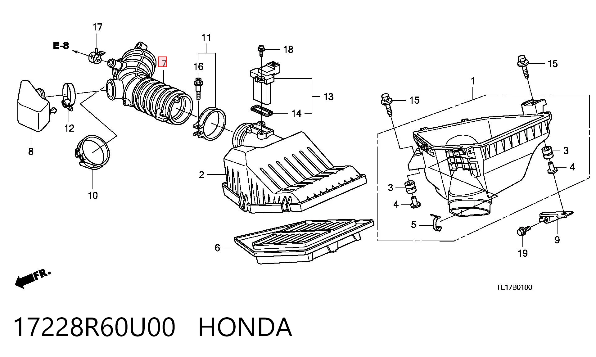 17228R60U00 Honda Conducto de aire, salida del filtro de aire