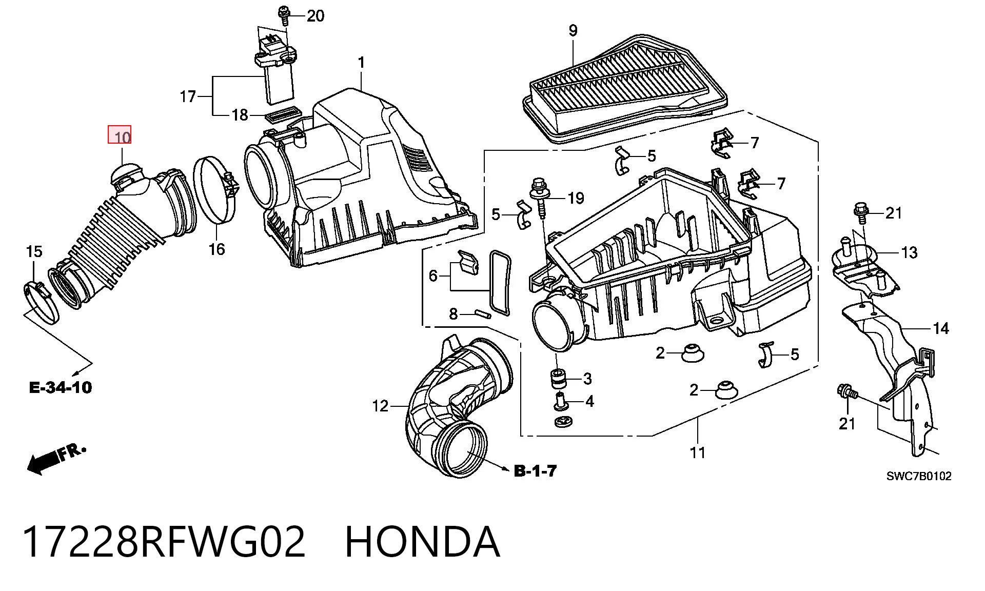 17228RFWG02 Honda Tubo flexible de aspiración, filtro de aire
