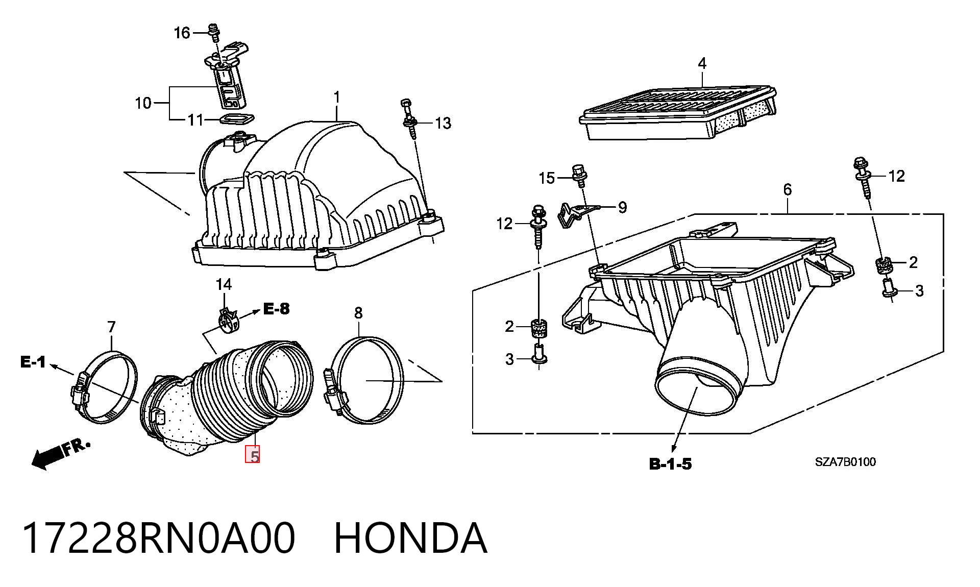 17228RN0A00 Honda Conducto de aire, salida del filtro de aire