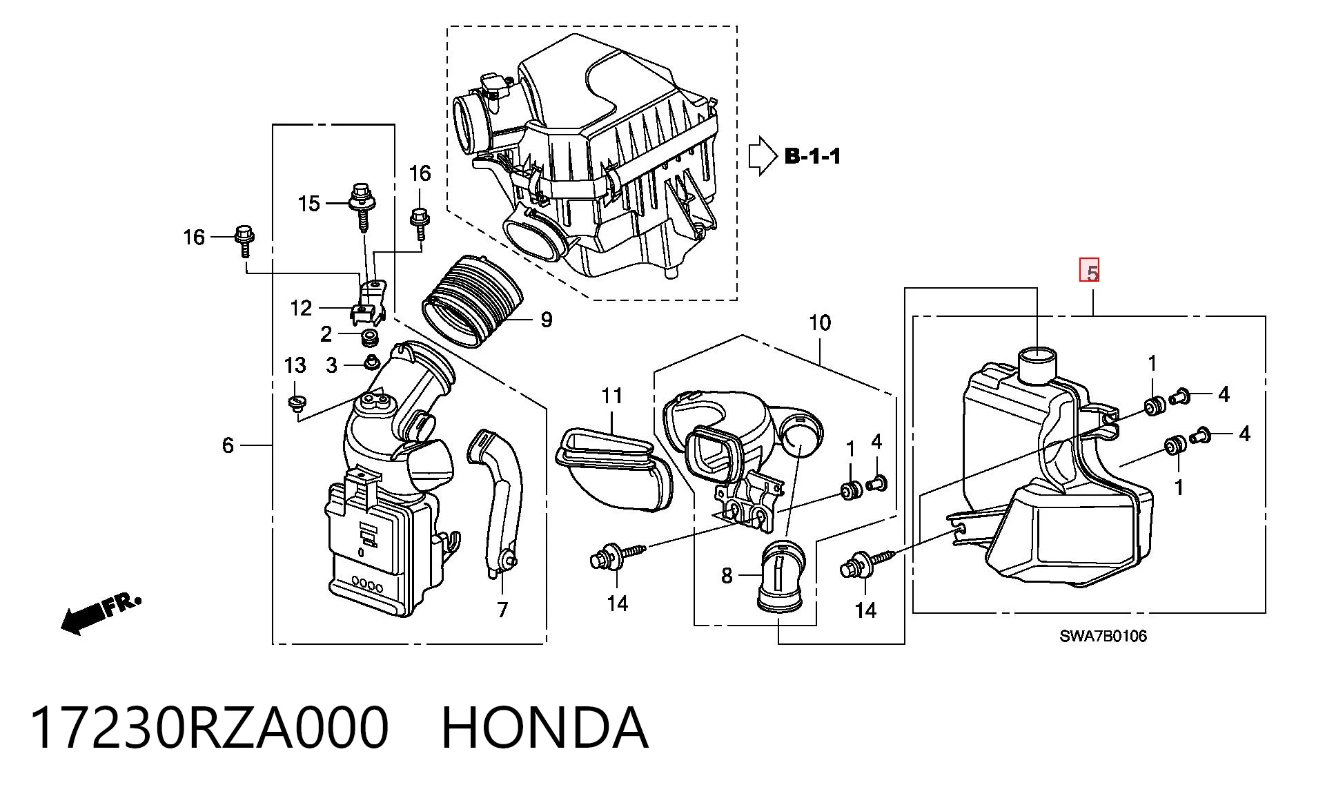 17230RZA000 Honda Resonador del filtro de aire