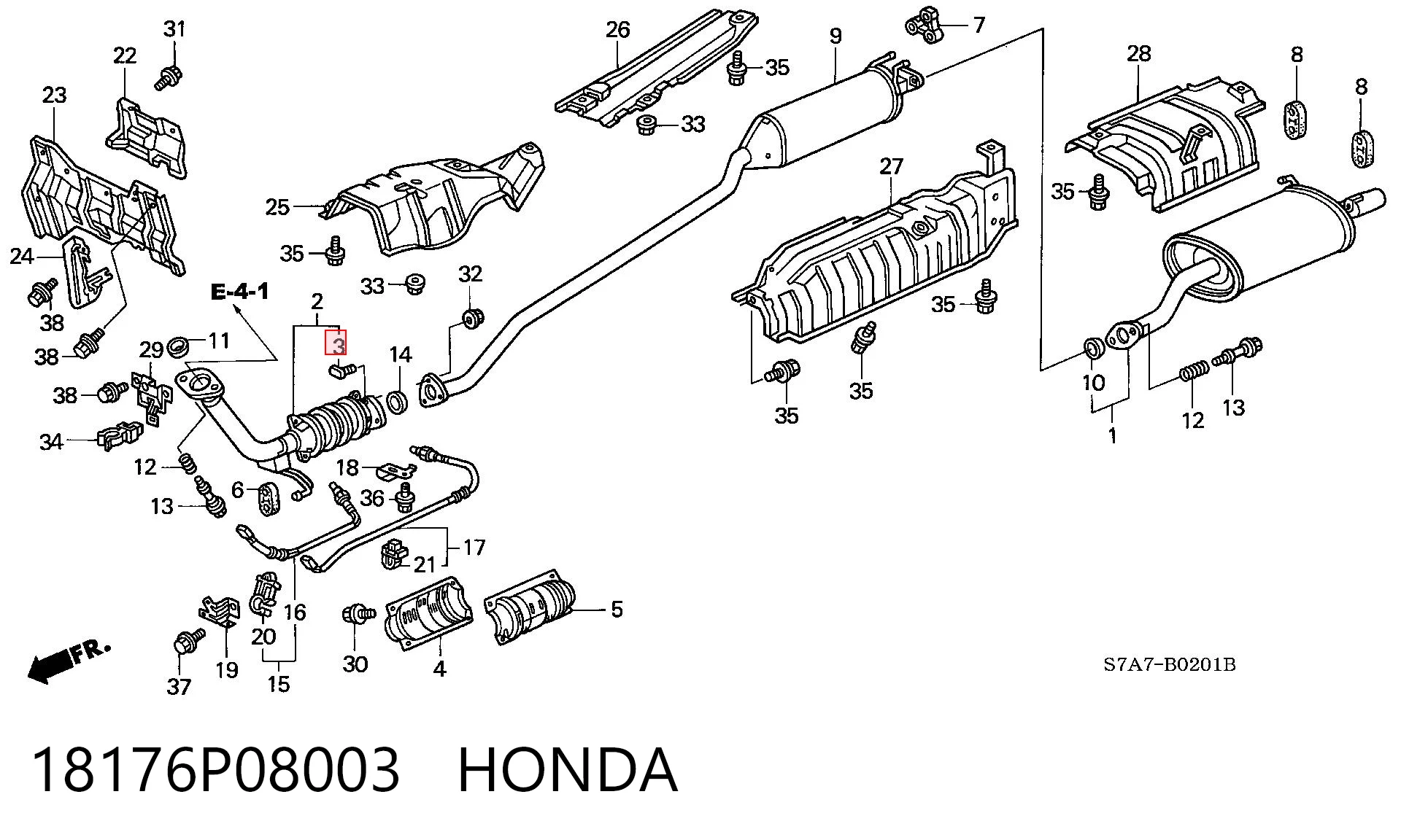 18176P08003 Honda Perno del sistema de escape (silenciador)