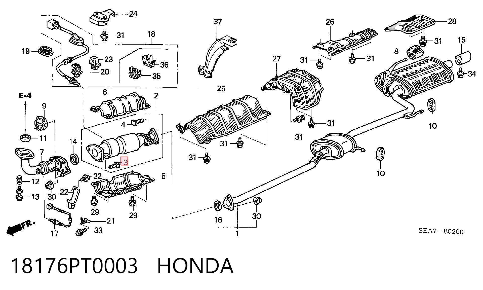 18176PT0003 Honda Perno del sistema de escape (silenciador)