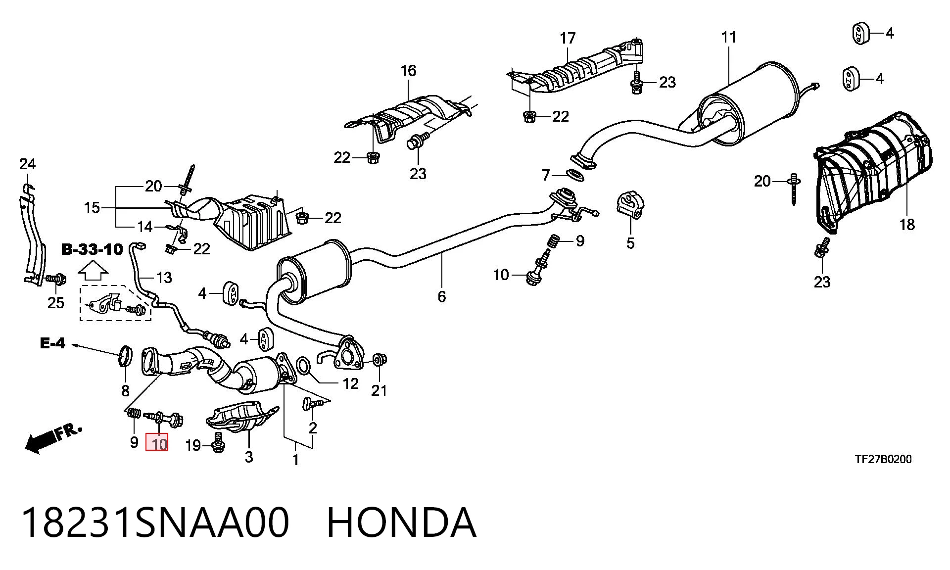 18231SNAA00 Honda Espárrago del colector de escape