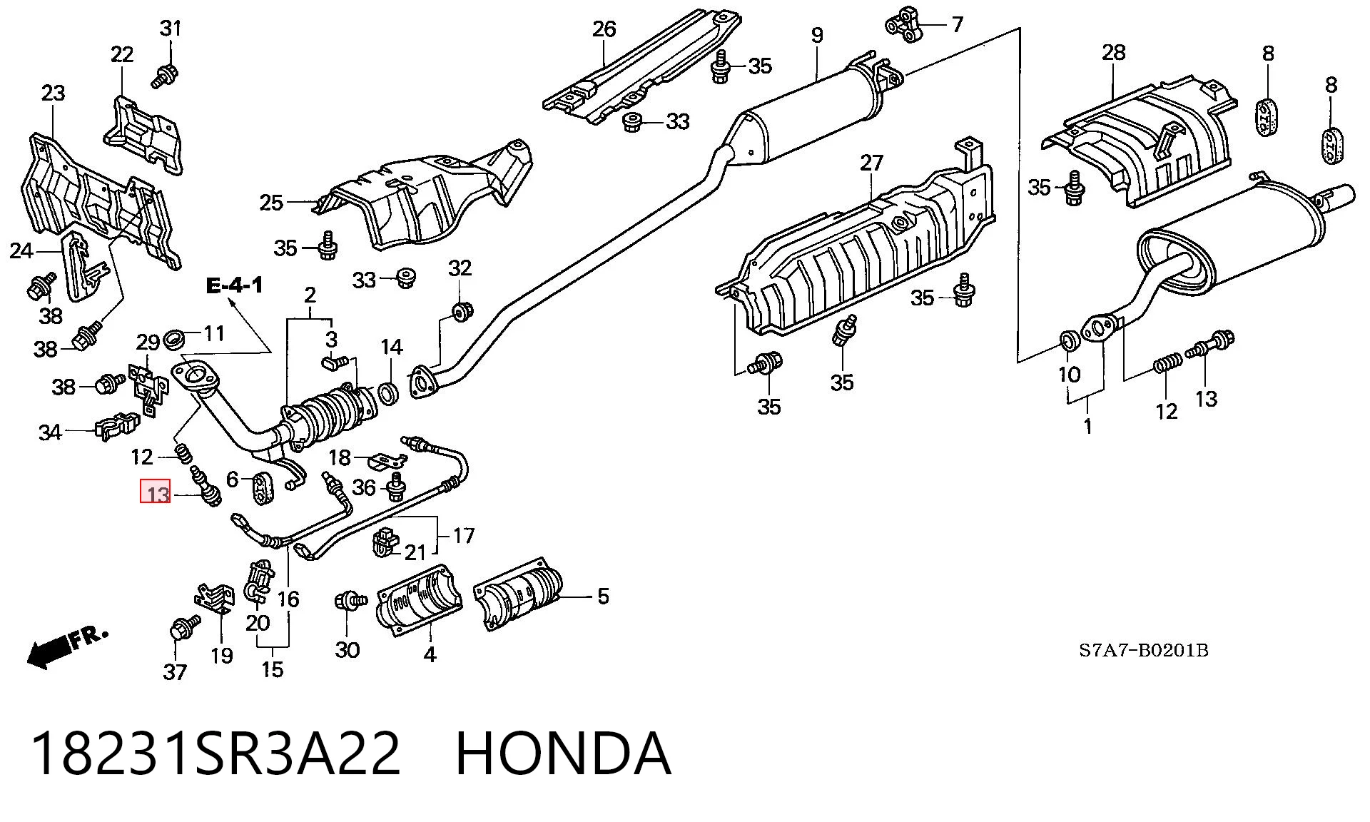 18231SR3A22 Honda Espárrago del colector de escape
