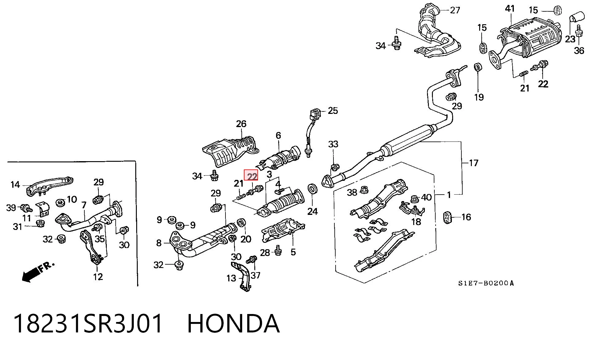 18231SR3J01 Honda Perno del sistema de escape (silenciador)