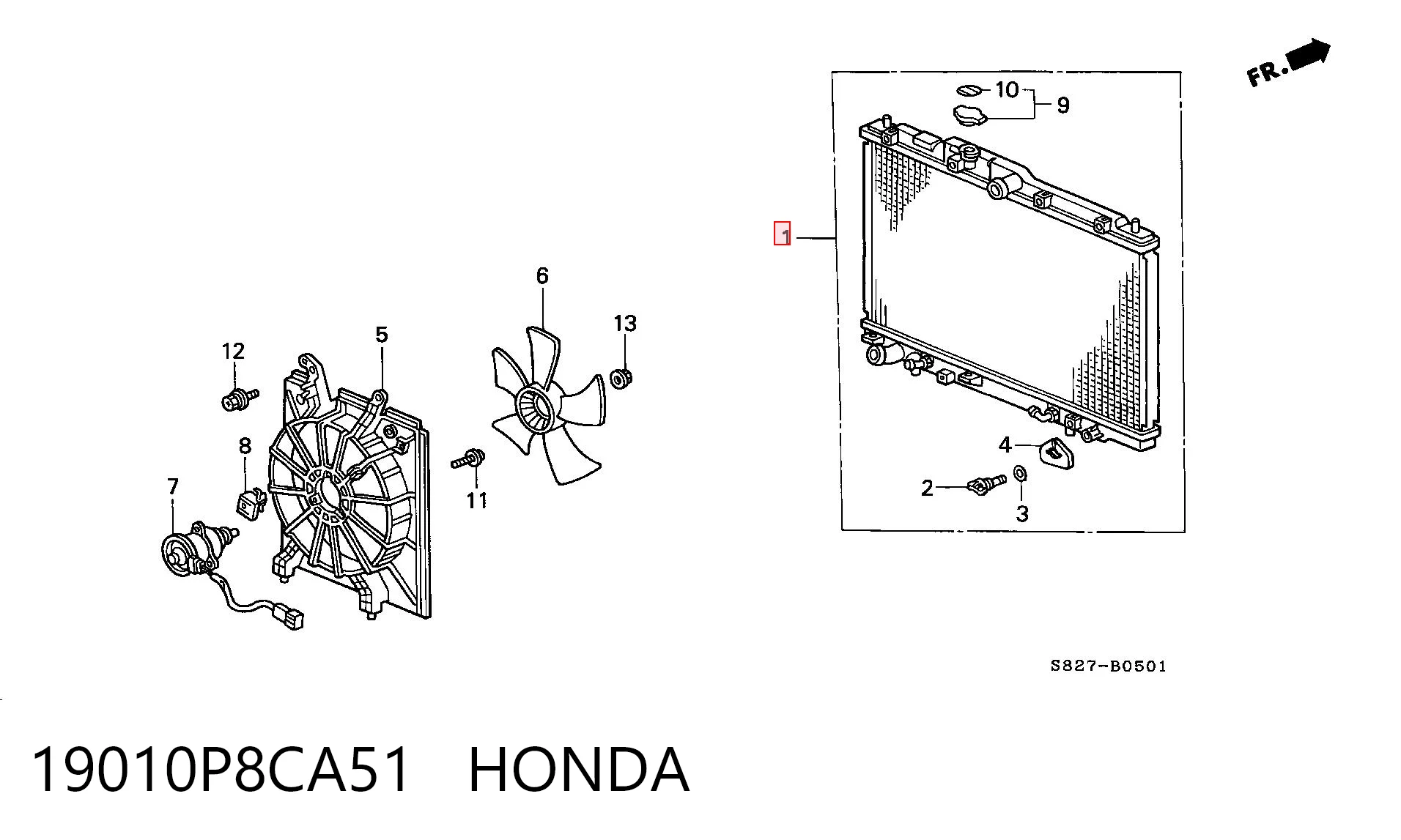 Radiador de refrigeración del motor 19010P8CA51 HONDA