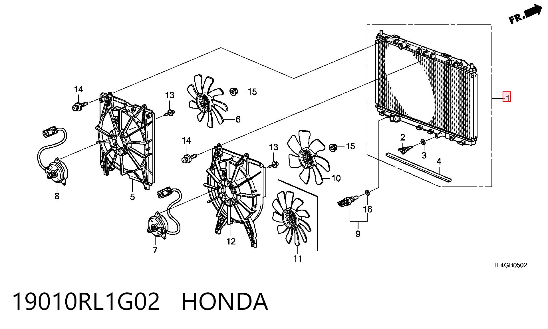 Radiador de refrigeración del motor HONDA 19010RL1G02