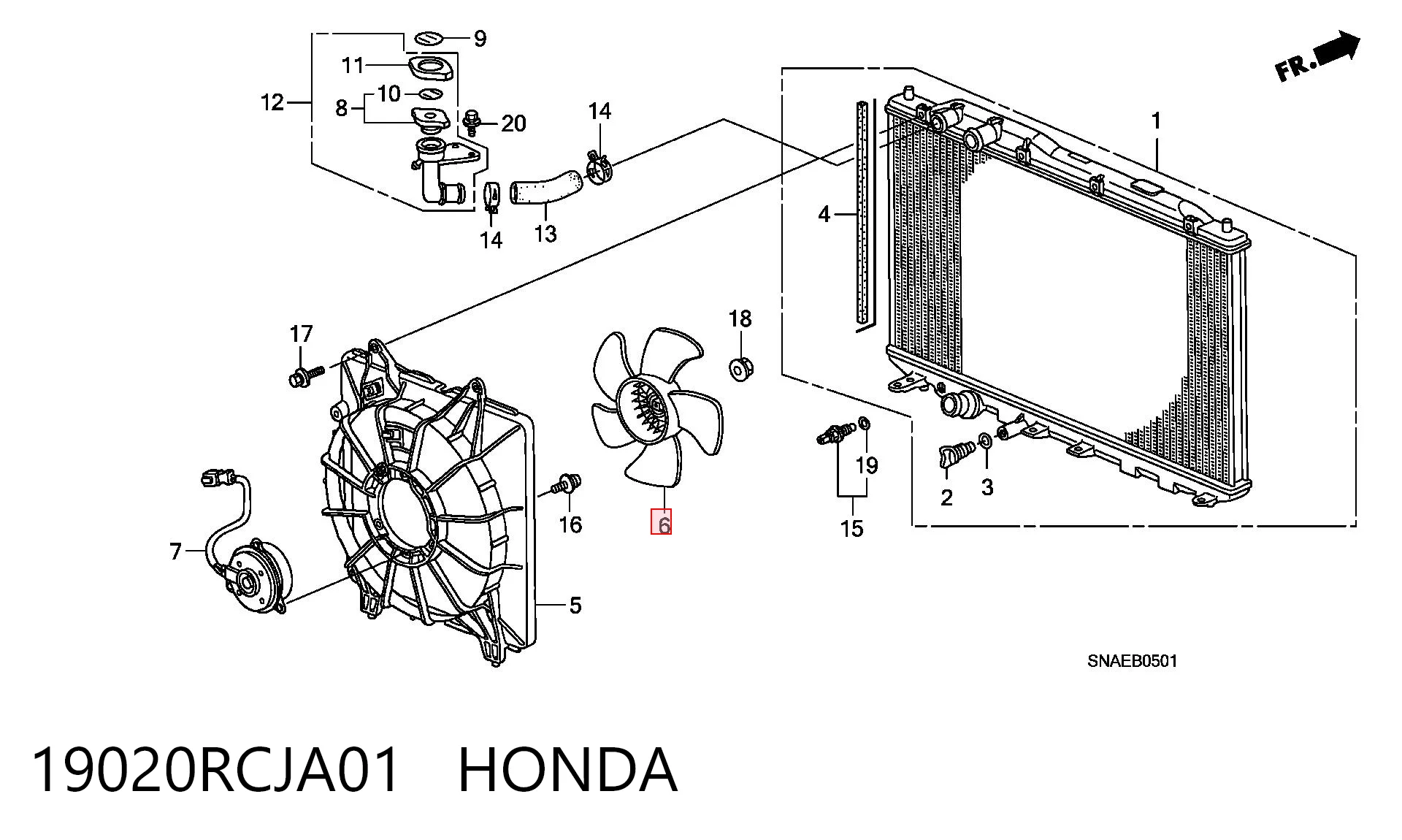 19020RCJA01 Honda Ventilador del radiador