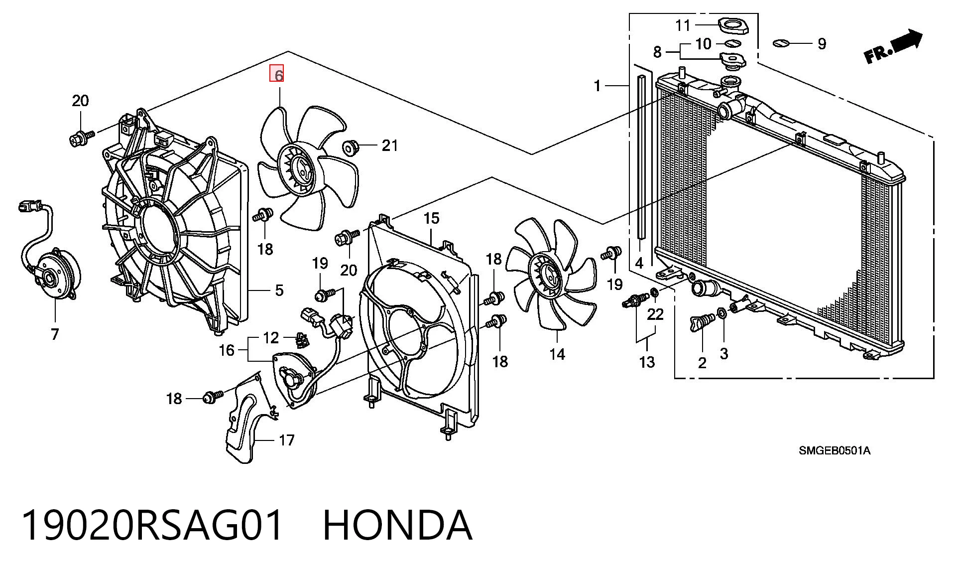 19020RSAG01 Honda Ventilador derecho del radiador de refrigeración