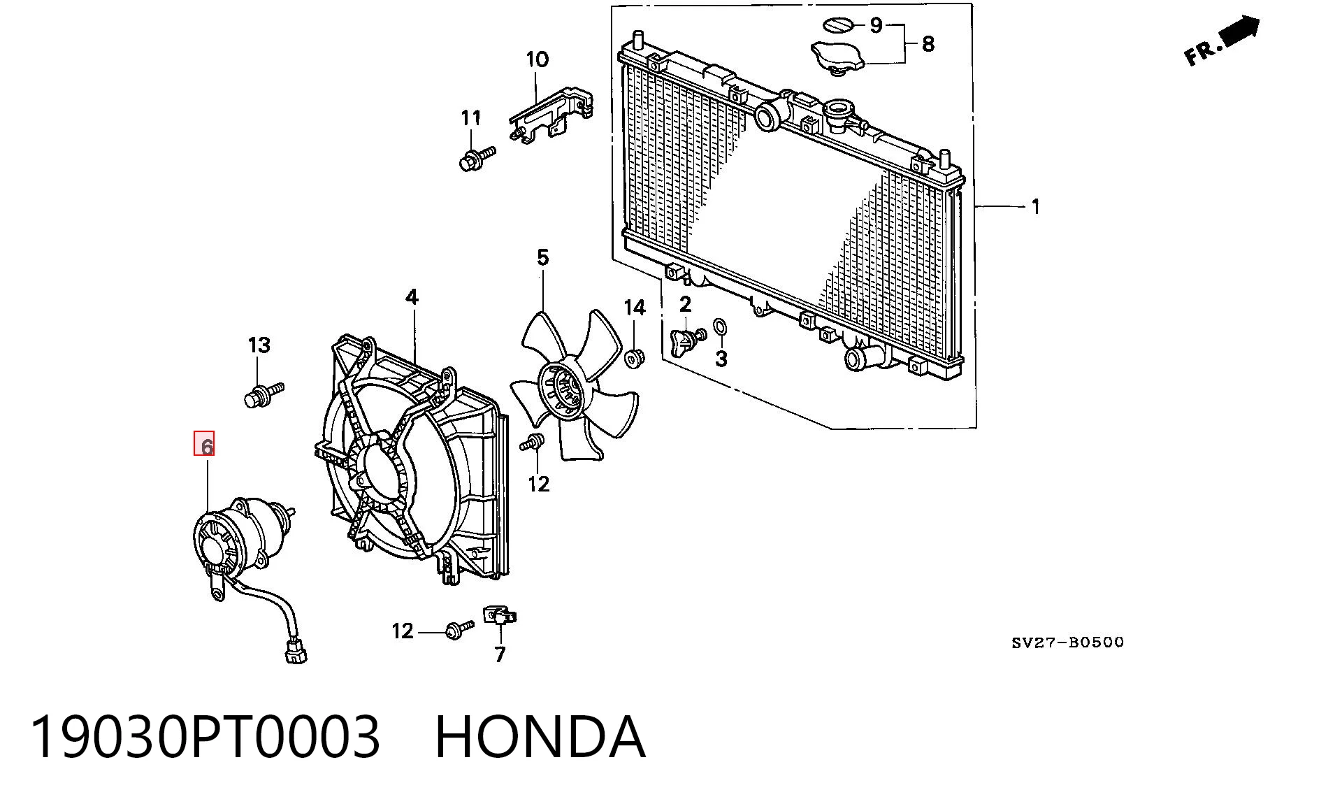 19030PT0003 Honda Motor del ventilador del sistema de refrigeración